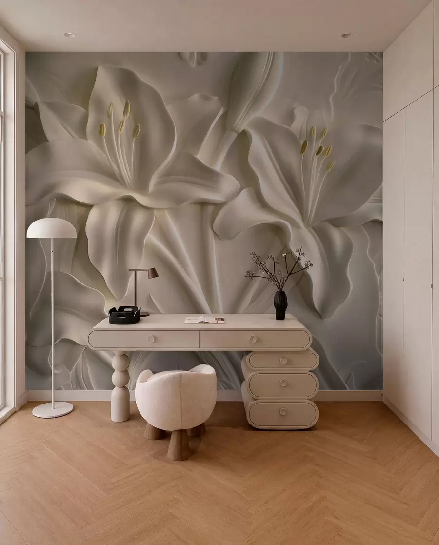 wall murals Бас-рељеф великих беж љиљана w01434