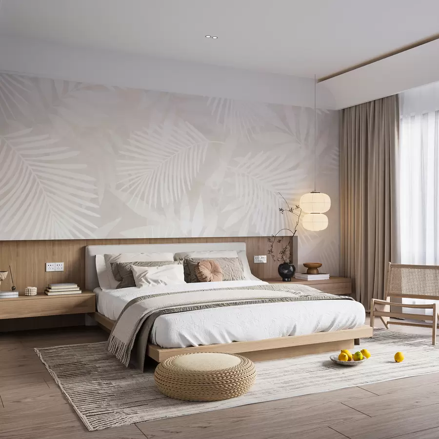 wall murals бело палмино лишће на светлој позадини w00978