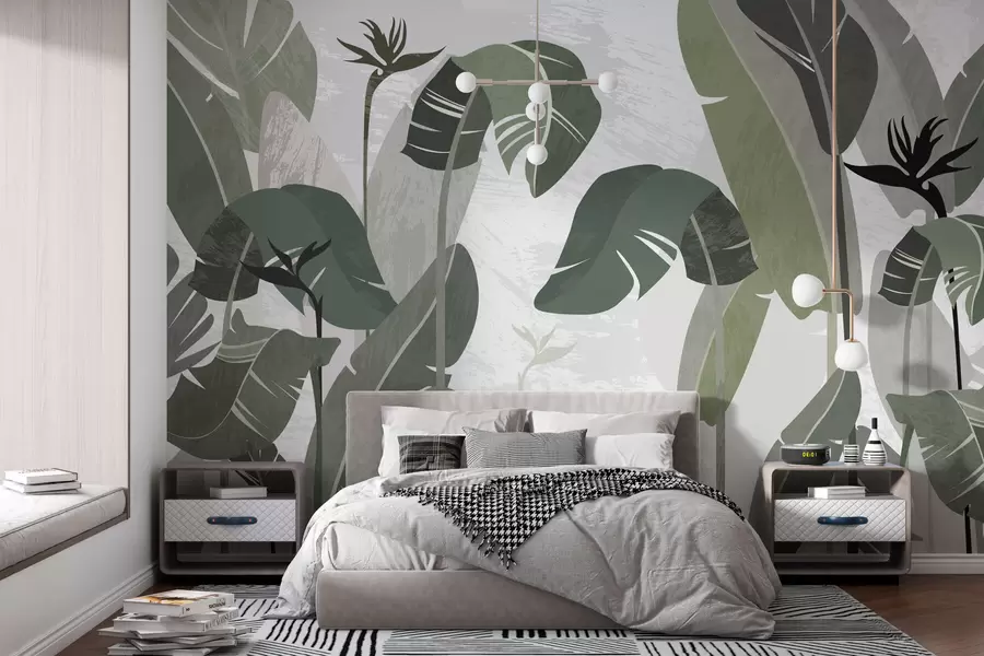wall murals Зелени листови папрати на белој позадини w08180