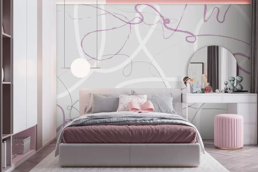 wall murals Апстрактне љубичасте линије на сивој позадини w01455v2