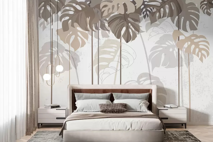 wall murals Тропицс Монстера оставља светло беж тонове w01454