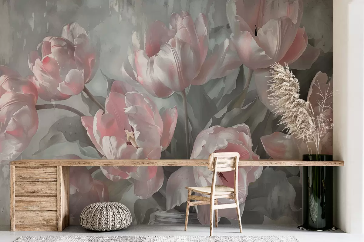 wall murals Ружичасти тулипани у винтаге стилу w00966