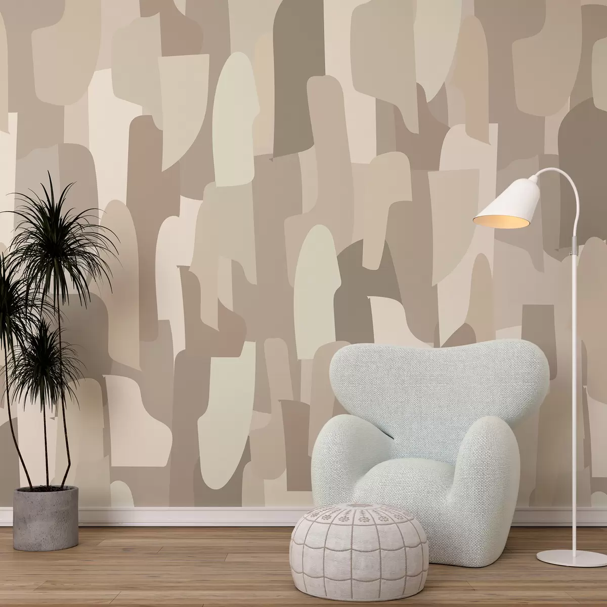 wall murals апстрактне модерне уметничке тапете у беж нијансама имитација обојених делова, за стилски дизајн ентеријера w00987