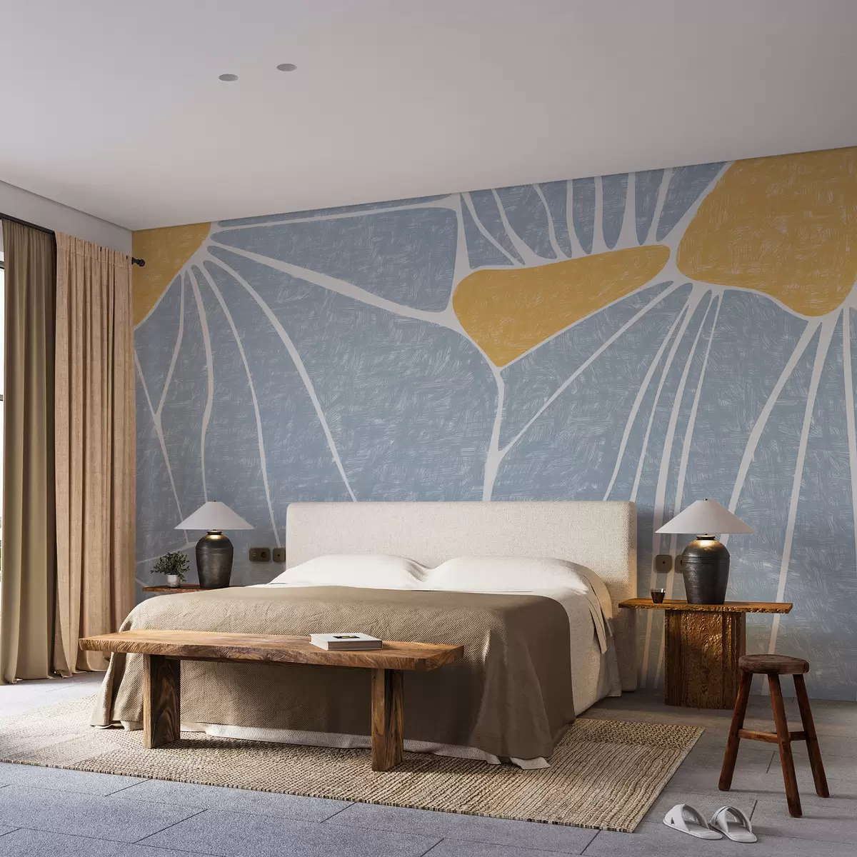 wall murals Апстрактни цветни дизајн, жута и плава, текстурирана w01007