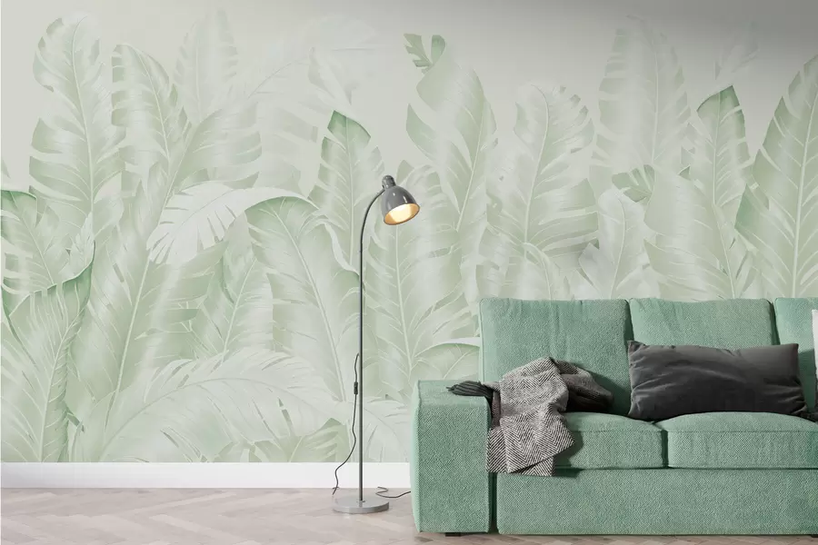 wall murals У тренду пастелно тропско зелено лишће w01481v2