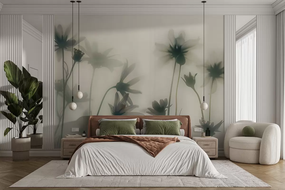 wall murals Нежно цвеће у магли у плавим бојама w01468v1