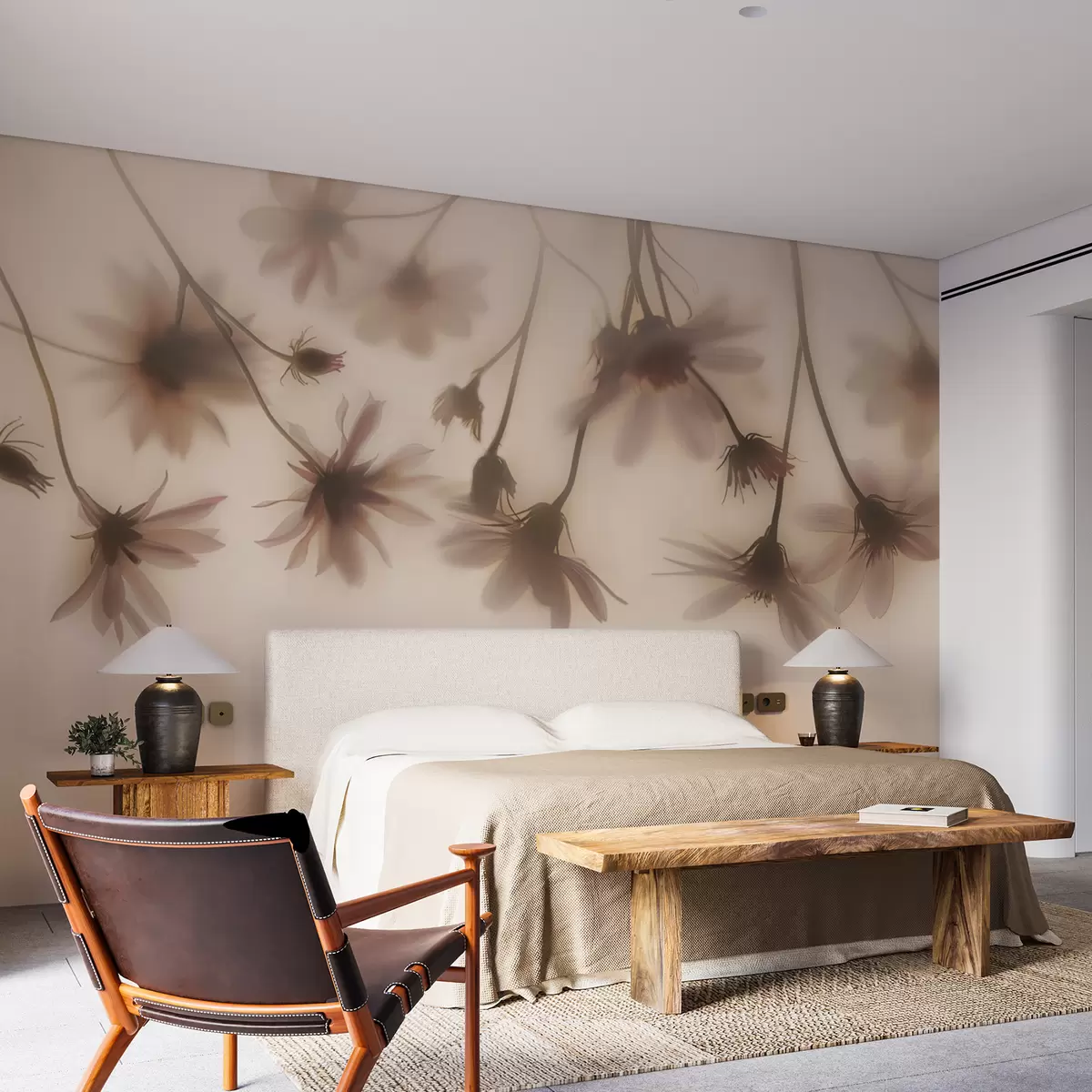 wall murals Нежно цвеће у магли виси одозго у ружичастим бојама w01469