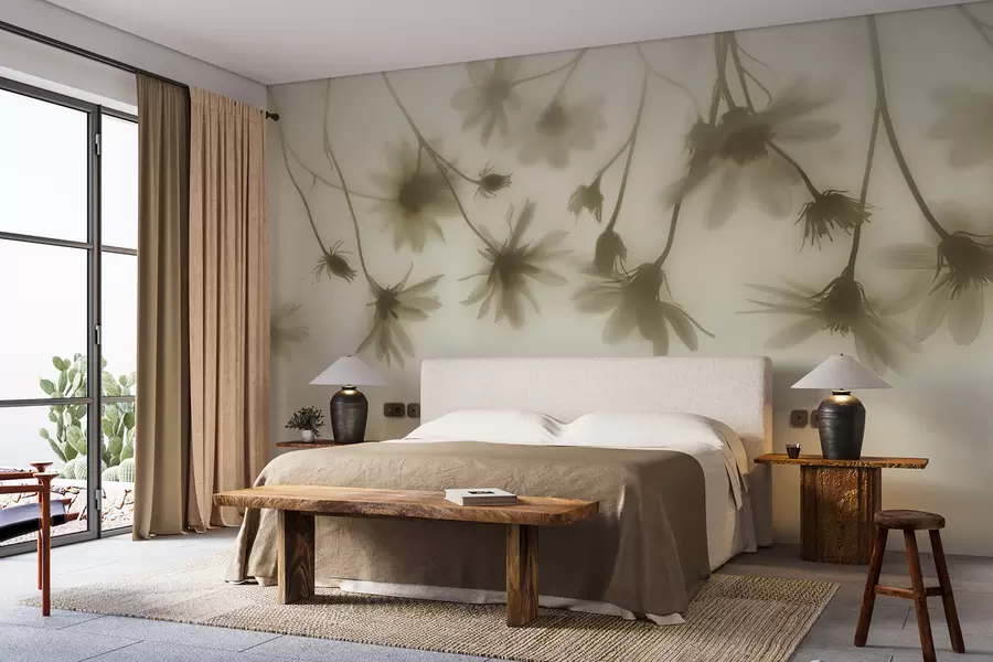 wall murals Нежно цвеће у магли виси одозго у пастелним бојама w01469v1