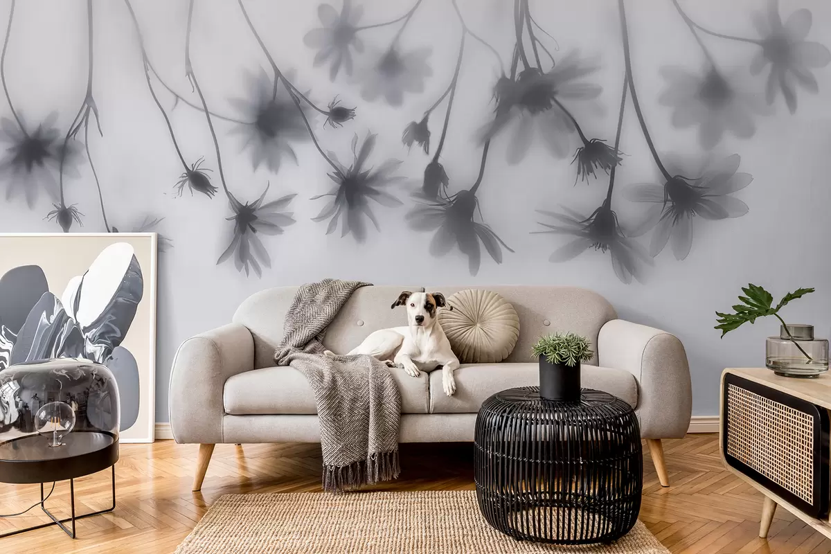 wall murals Нежно цвеће у магли виси одозго у плавим бојама w01469v2