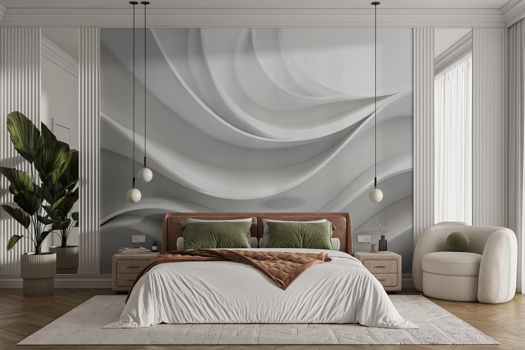 wall murals Бели 3д волуметријски апстрактни таласни облик w01471