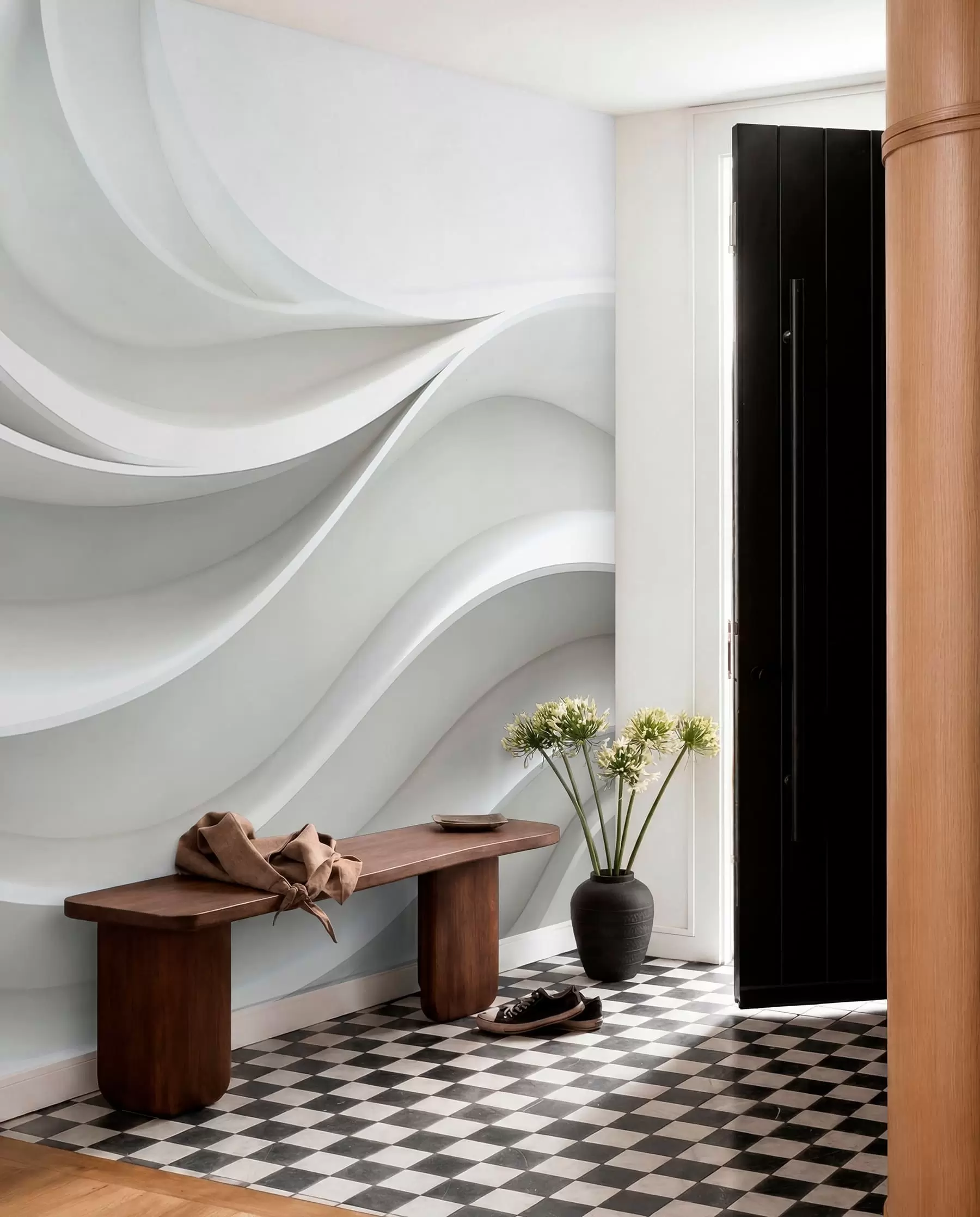 wall murals Бели 3д волуметријски апстрактни таласни облик w01471