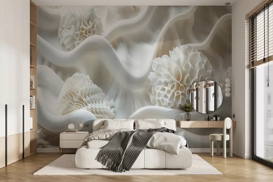 wall murals Апстрактна таласаста позадина белих облика у 3Д стилу w01475