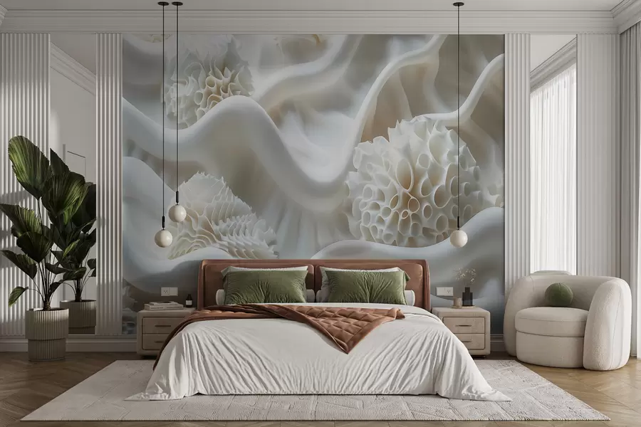 wall murals Апстрактна таласаста позадина белих облика у 3Д стилу w01475