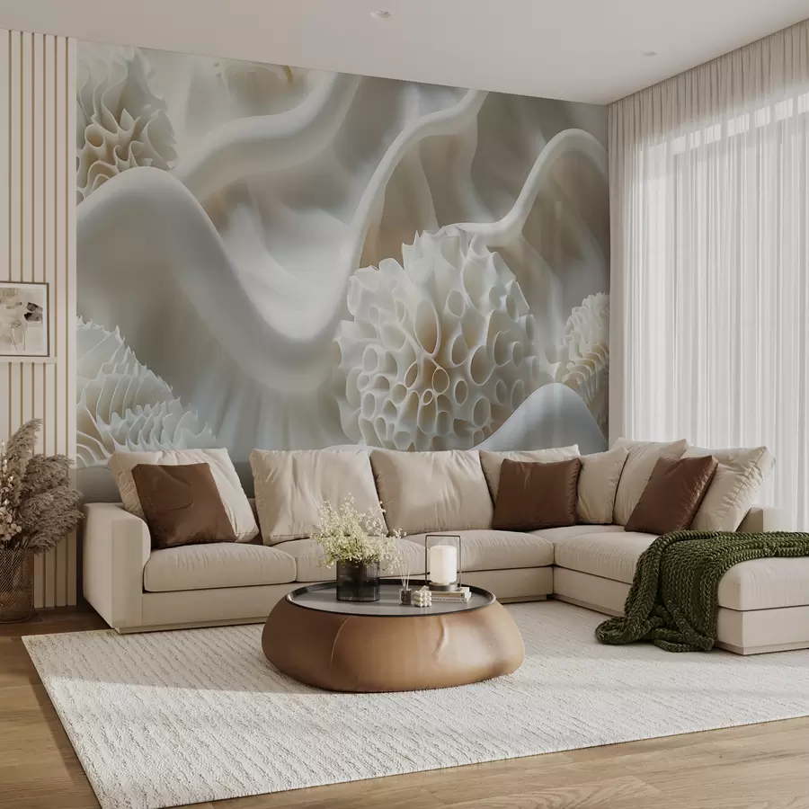 wall murals Апстрактна таласаста позадина белих облика у 3Д стилу w01475