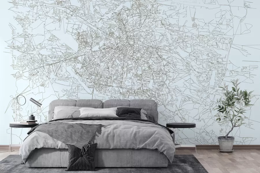 wall murals Увећана мапа Портретни зидни мурал града Лавова на светло плавој позадини  w01023