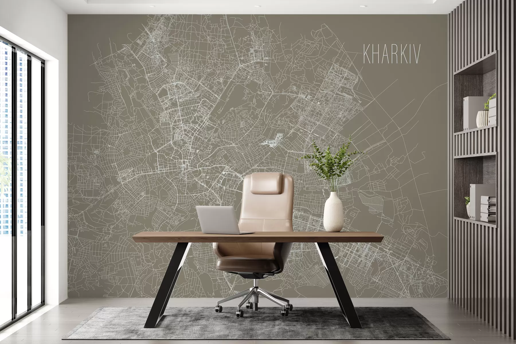 wall murals Увећана мапа Портретни зидни мурал града Харкова на смеђој позадини  w01024v1