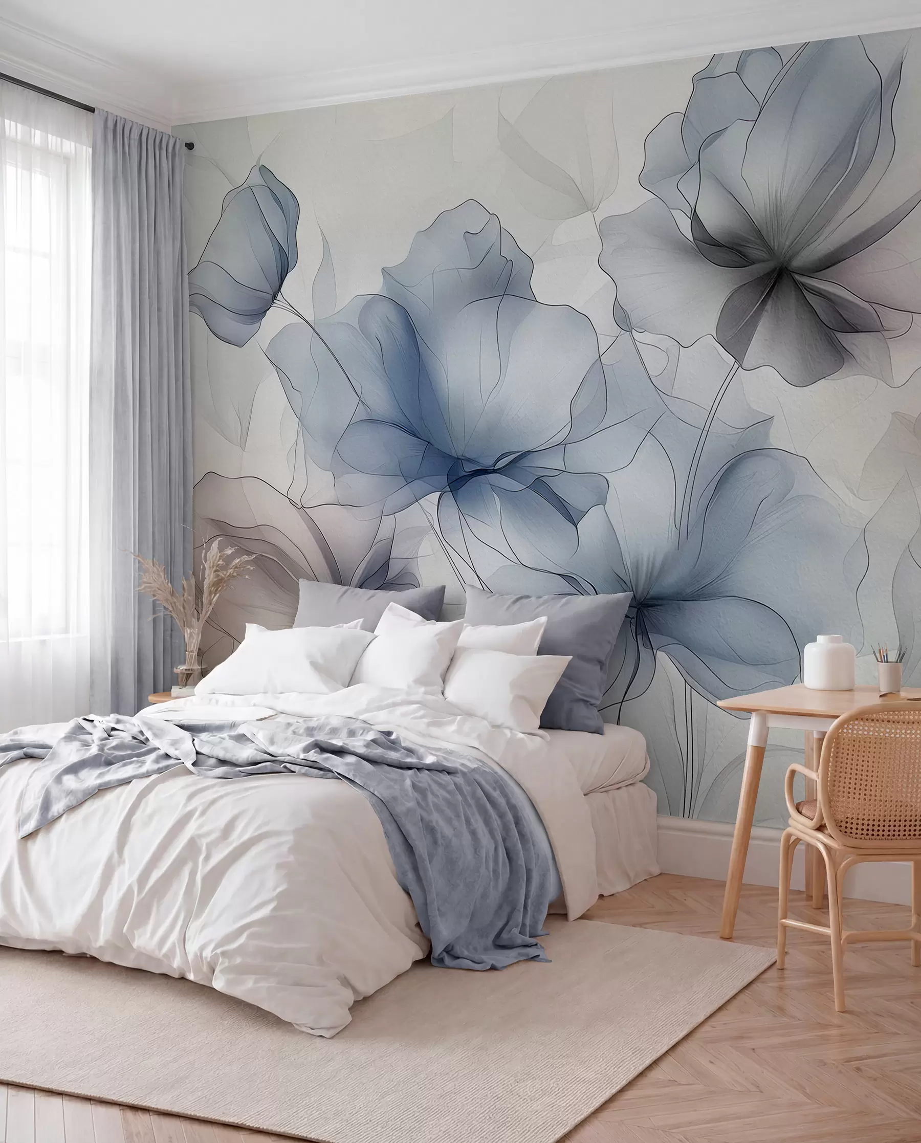 wall murals Апстрактно цвеће на бетонском зиду w01037