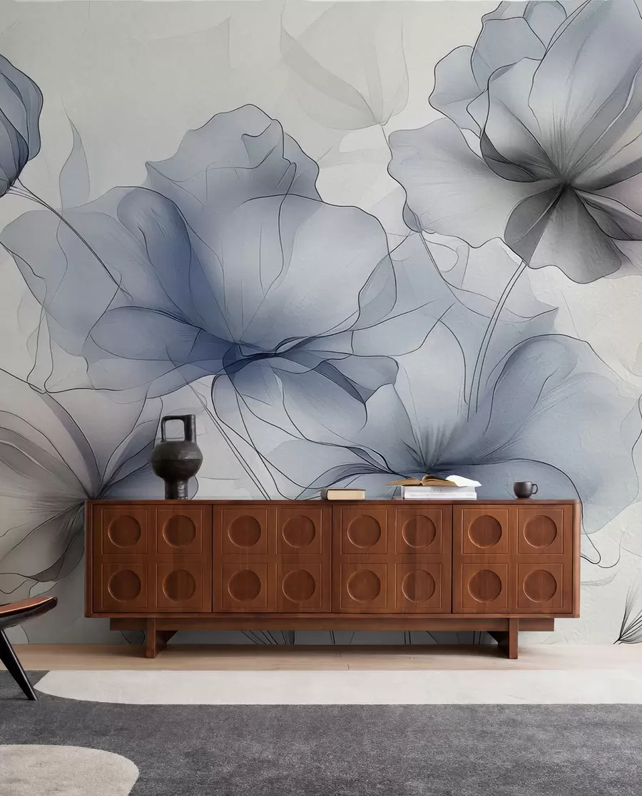 wall murals Апстрактно цвеће на бетонском зиду w01037