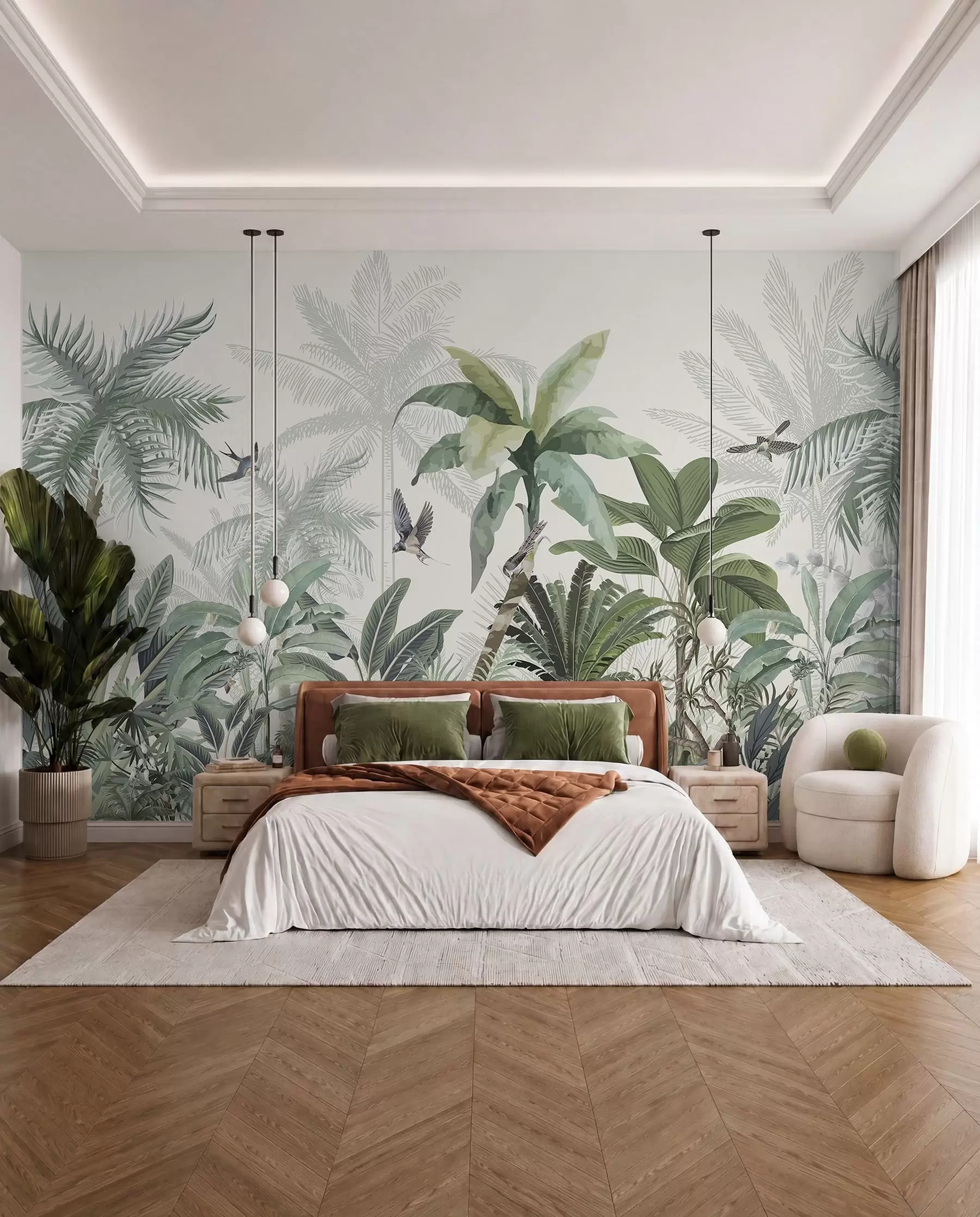 wall murals Svijetle gravure palmi w08239