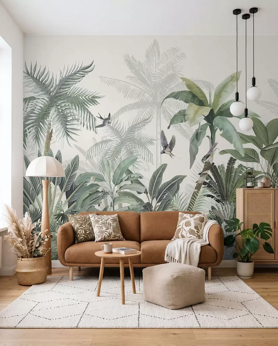 wall murals Svijetle gravure palmi w08239