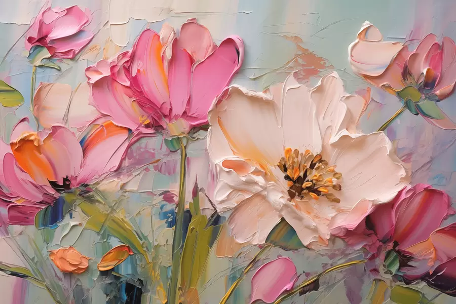 wall murals Светло ружичасто цвеће на светло плавој сивој позадини w01039