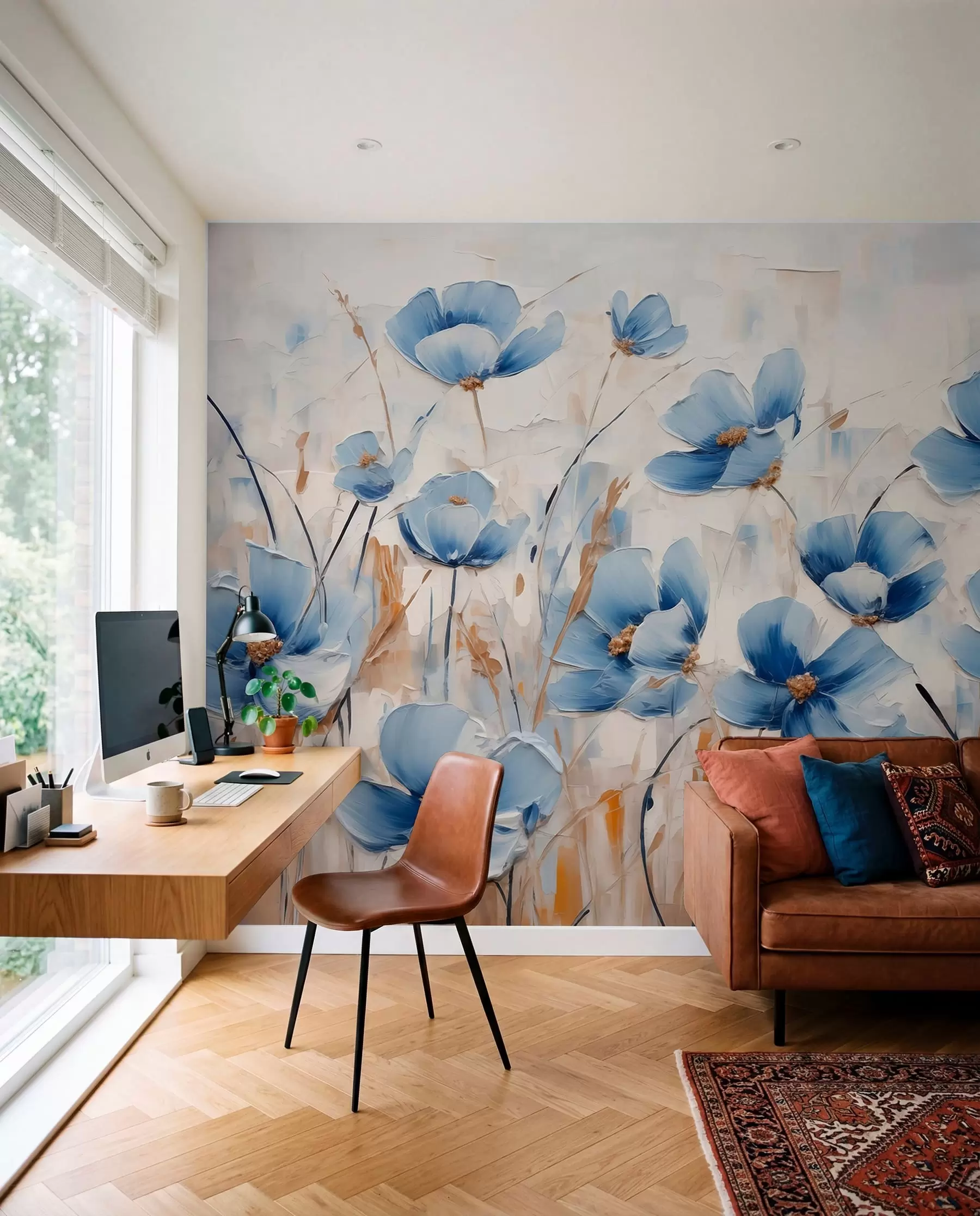wall murals Plavo cvijeće snažnim potezima w01045