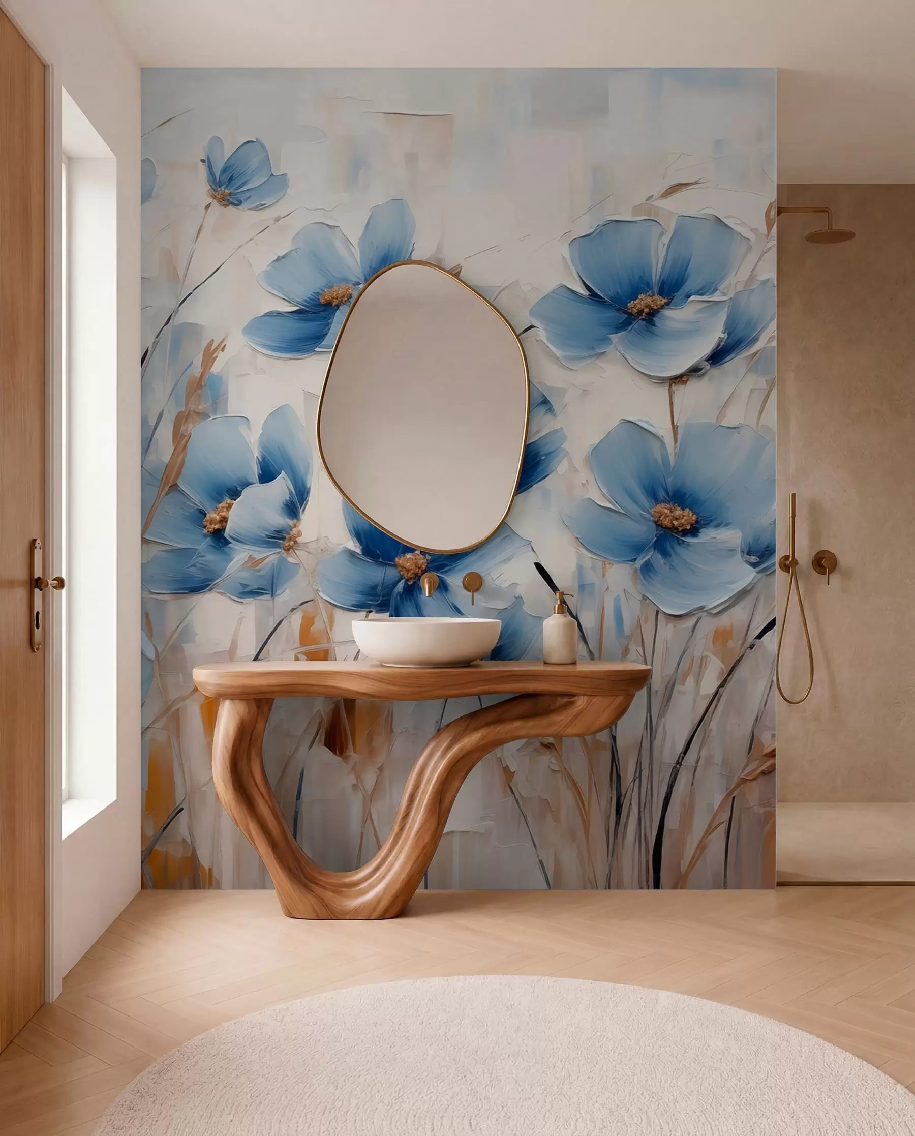 wall murals Plavo cvijeće snažnim potezima w01045