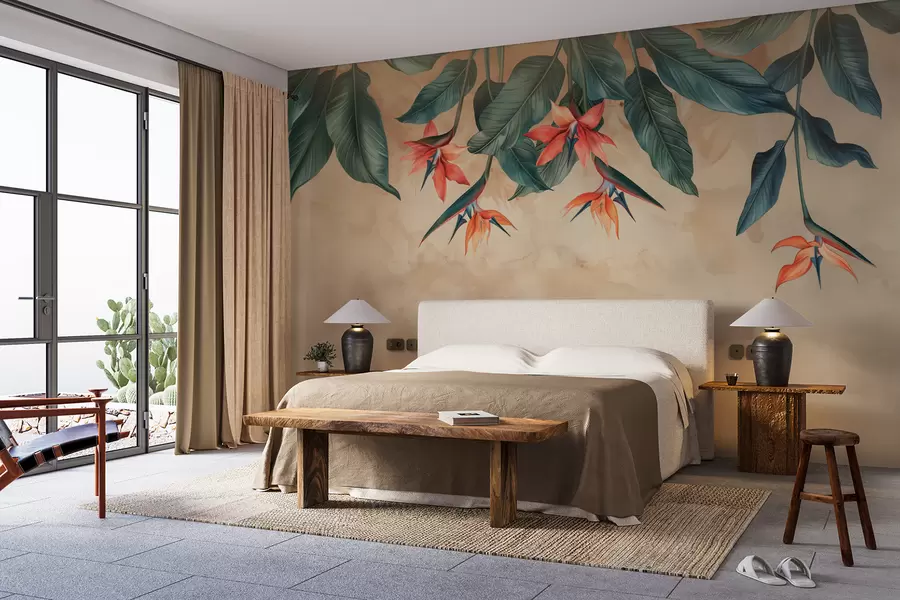 wall murals Тропски цвет на беж позадини акварела w01485