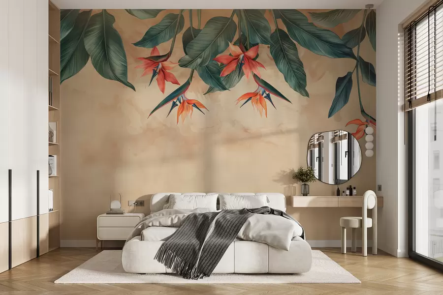 wall murals Тропски цвет на беж позадини акварела w01485