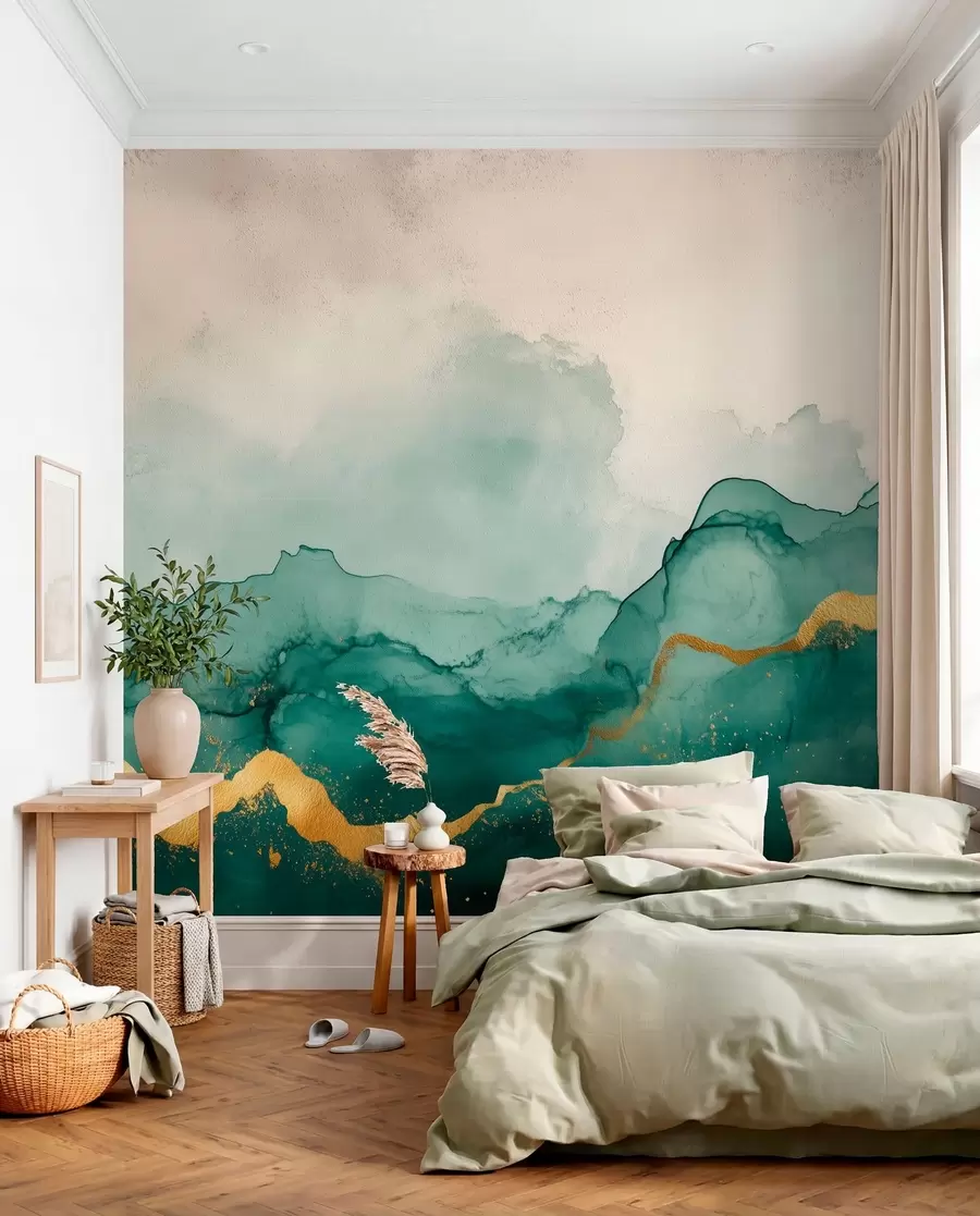 wall murals Винтаге смарагдна акварелна композиција w01362v1