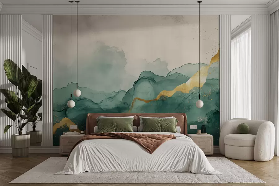 wall murals Винтаге смарагдна акварелна композиција w01362v1