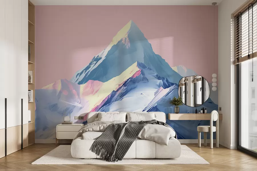 wall murals Плаве и ружичасте планине у нацртаном стилу w01497