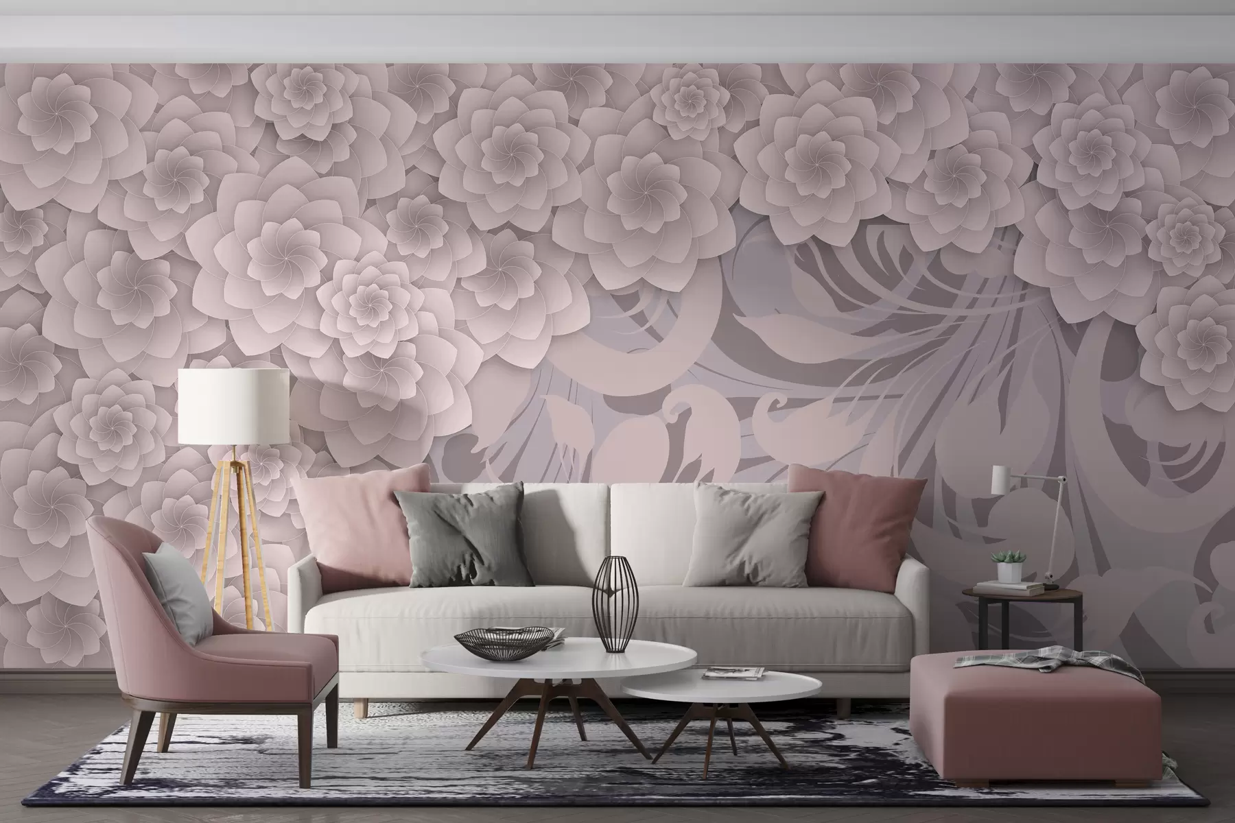 wall murals топле беж тапете са великим цвећем са имитацијом запремине на позадини украсног узорка w01051v4