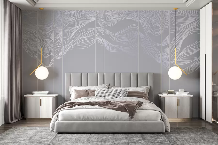 wall murals Текући бели апстрактни таласи на светлосивој позадини w08263v1
