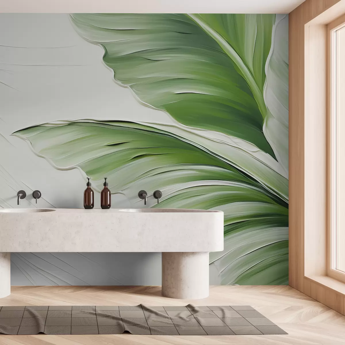 wall murals Зелено лишће на лаганој имитацији потеза четкицом w01557