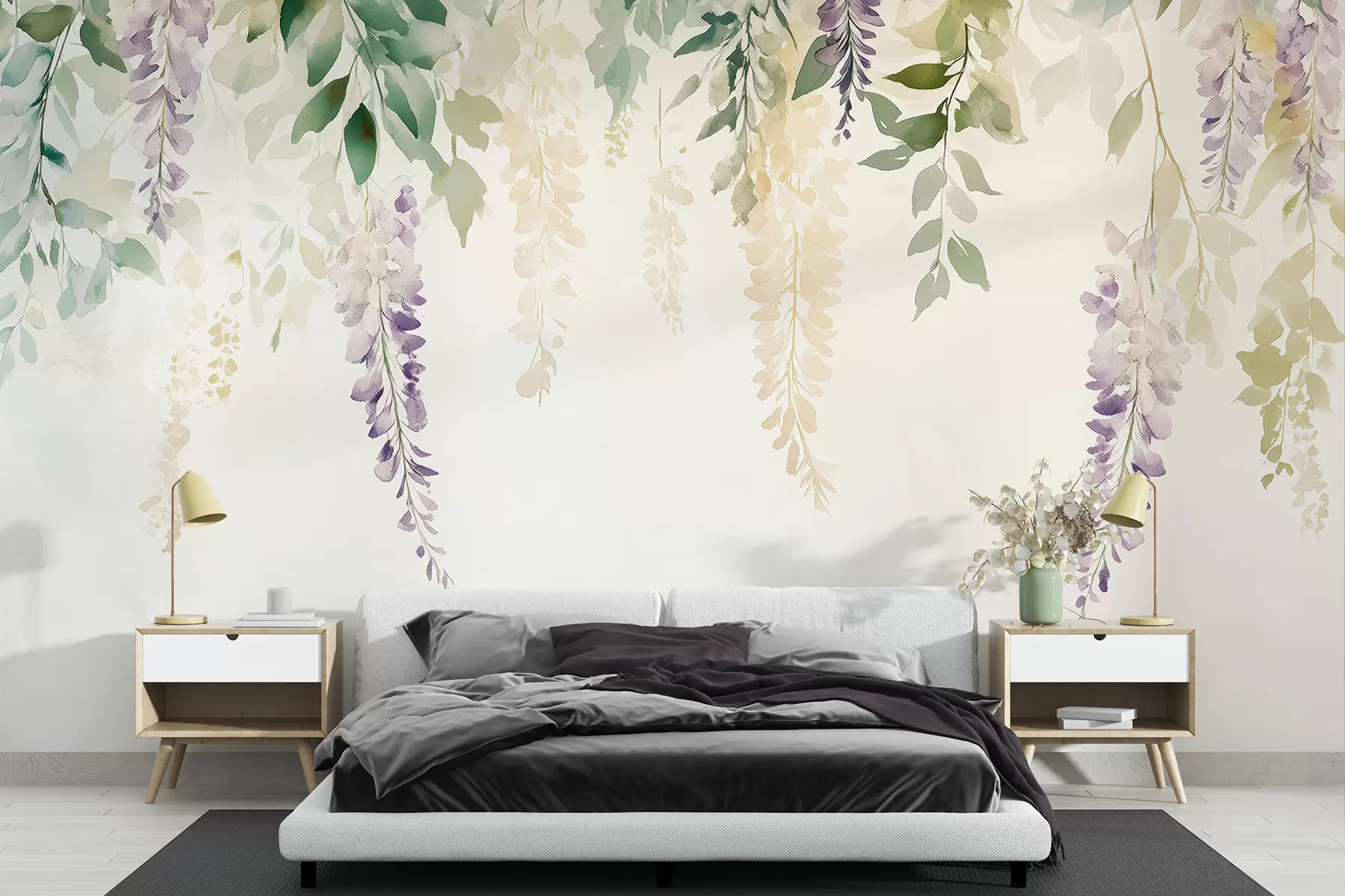 wall murals Орнамент од глициније, цветни, акварел, природне боје w01545
