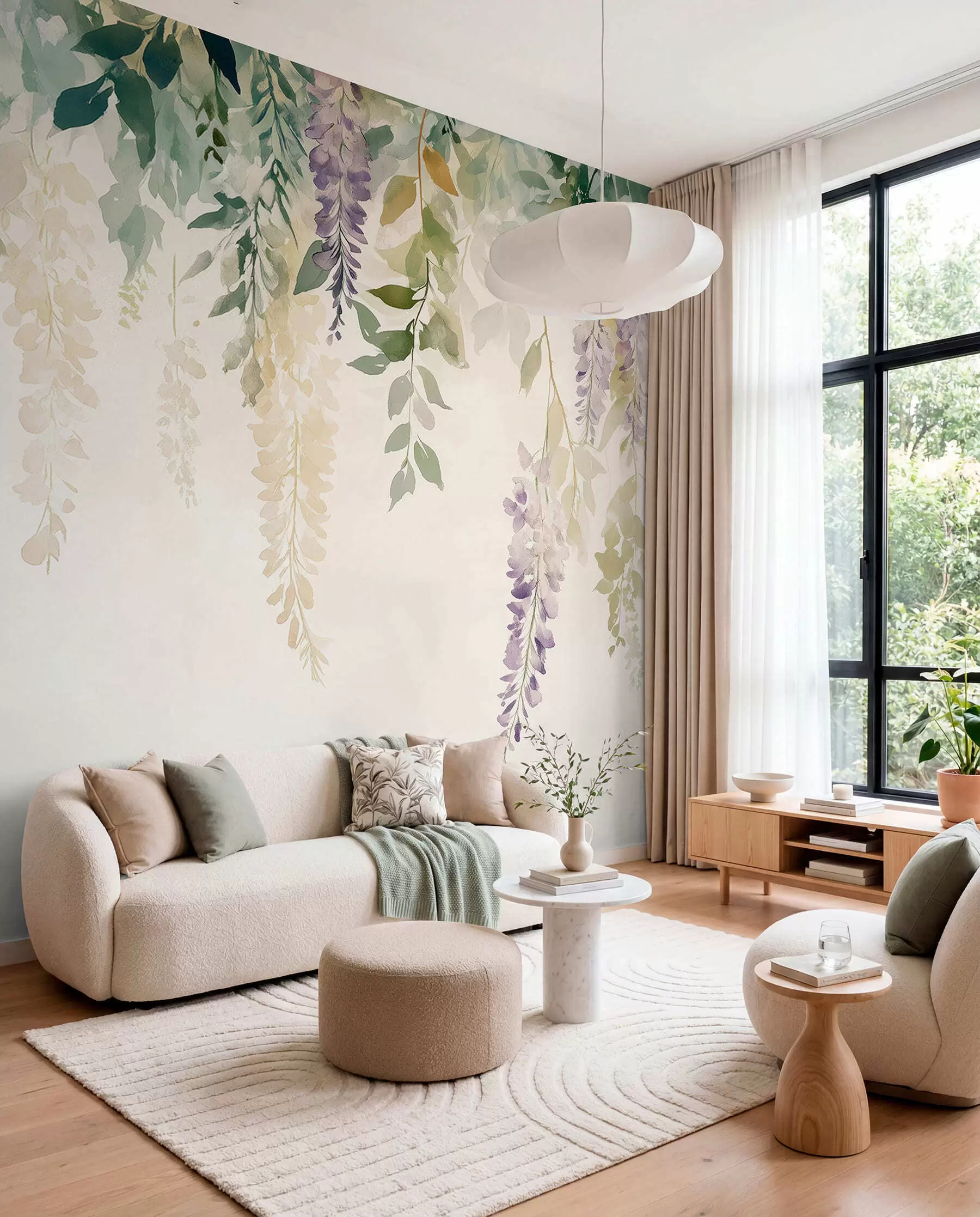 wall murals Орнамент од глициније, цветни, акварел, природне боје w01545