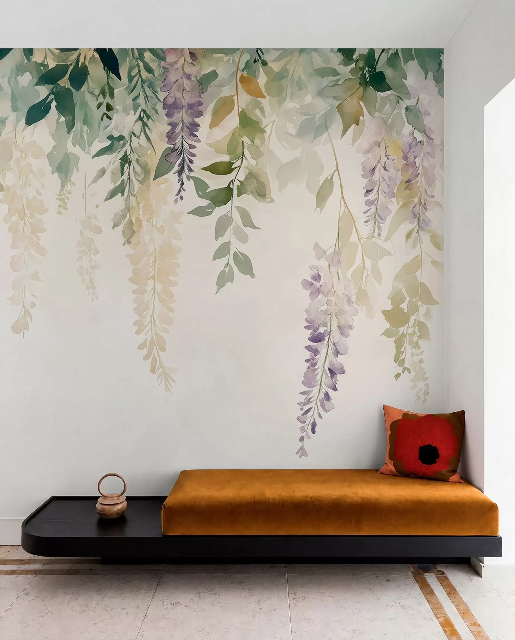 wall murals Орнамент од глициније, цветни, акварел, природне боје w01545