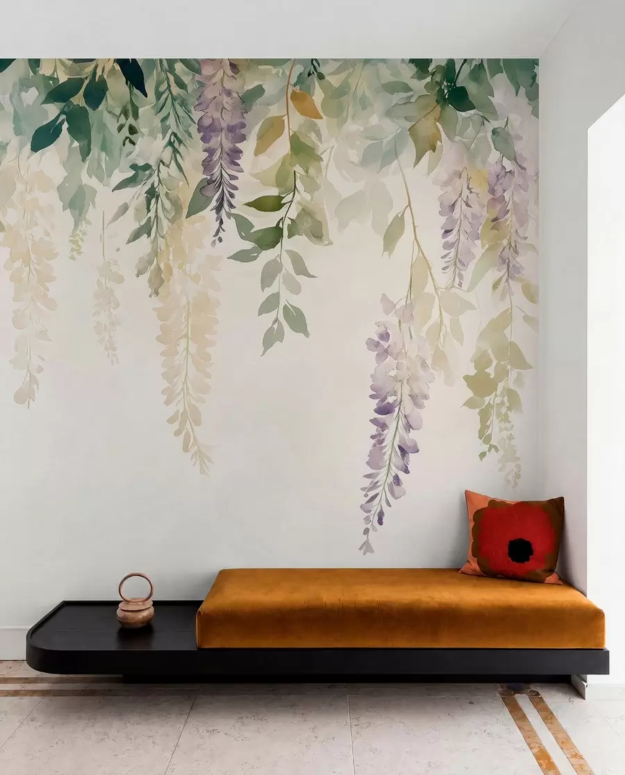 wall murals Орнамент од глициније, цветни, акварел, природне боје w01545