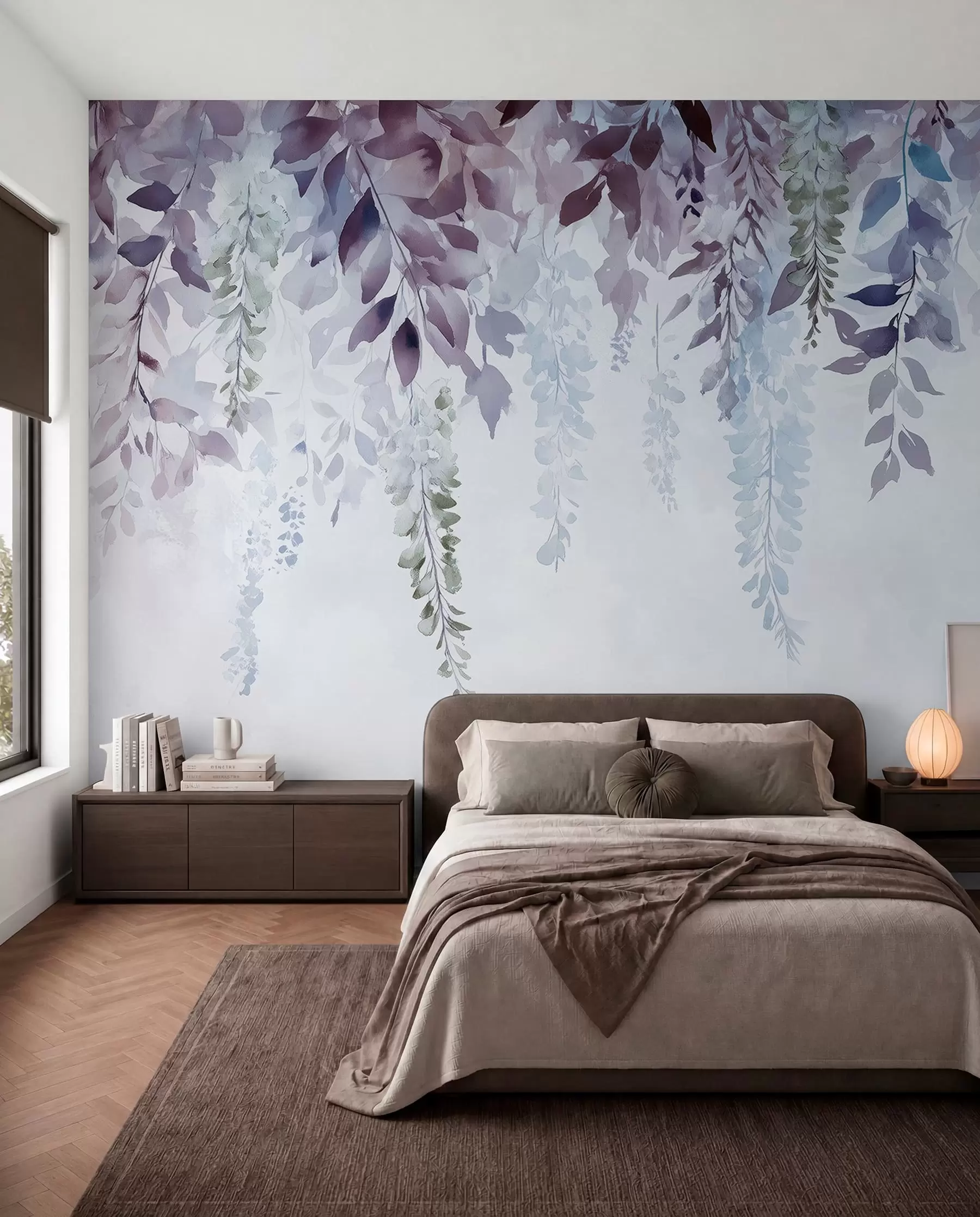 wall murals Орнамент цвећа глициније, цветне, акварелне, плаве и љубичасте боје w01545v1