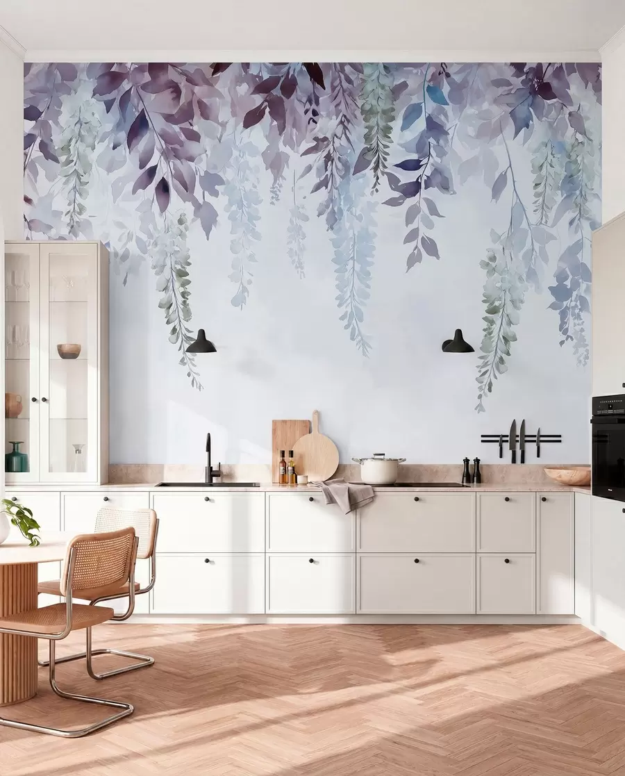 wall murals Орнамент цвећа глициније, цветне, акварелне, плаве и љубичасте боје w01545v1