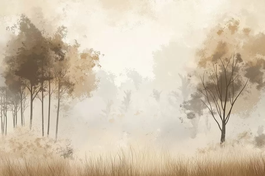 wall murals Пејзажи природе, дрвеће у шуми, грунге текстура, беж боје w01564