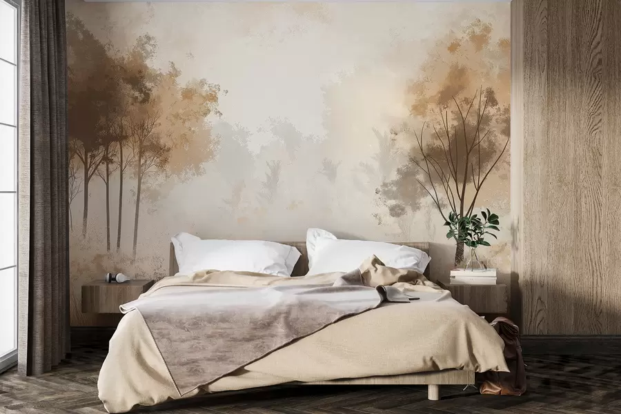 wall murals Пејзажи природе, дрвеће у шуми, грунге текстура, беж боје w01564