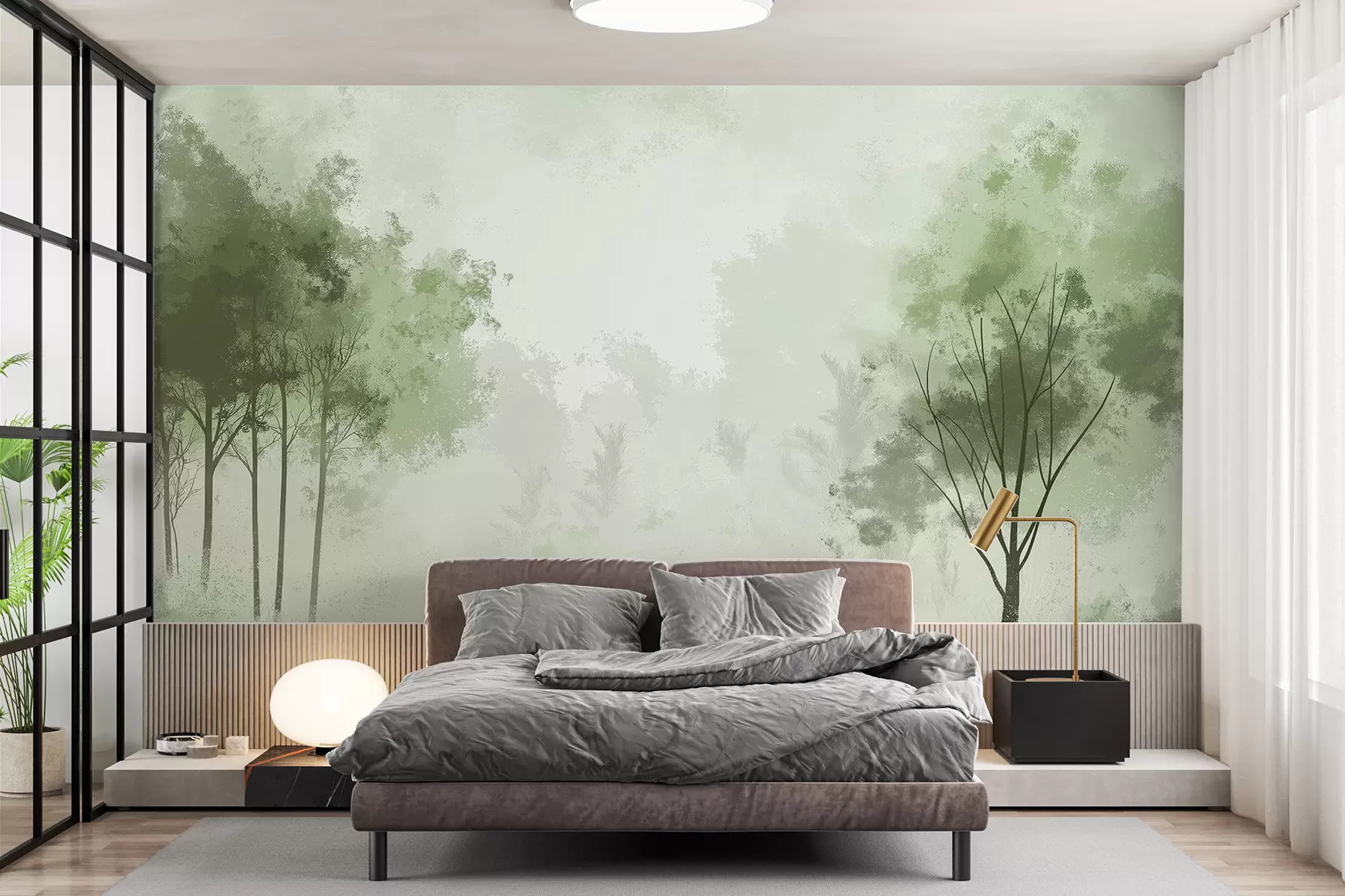 wall murals Пејзажи природе, дрвеће у шуми, грунге текстура, зелене боје w01564v2