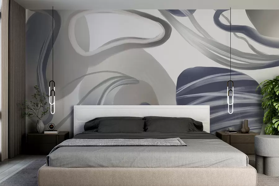 wall murals Апстрактни вртложни облици и кривине у нијансама тамноплаве стварају динамичну и текућу композицију w08279v1