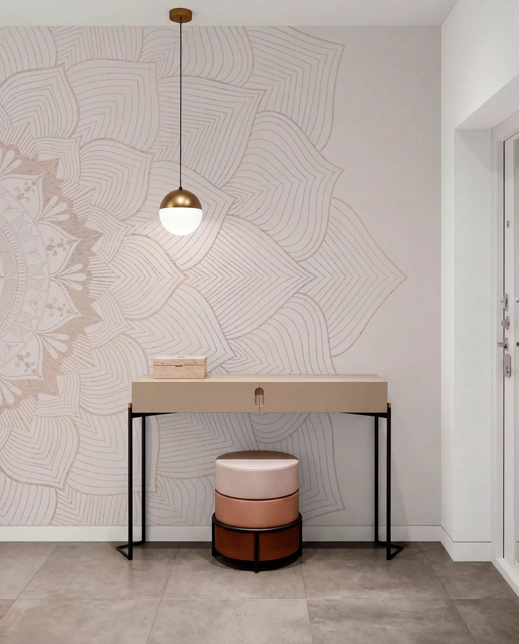 wall murals Округла мандала, тапета за јога простор или за хармонизацију личног простора. Зидна мандала у топлим пастелним бојама на текстурираној неправилној позадини w01088