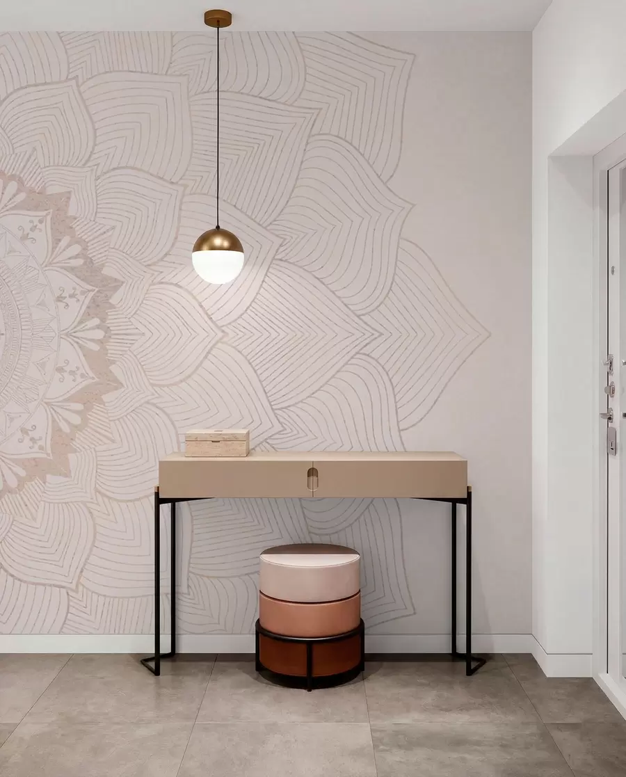 wall murals Округла мандала, тапета за јога простор или за хармонизацију личног простора. Зидна мандала у топлим пастелним бојама на текстурираној неправилној позадини w01088
