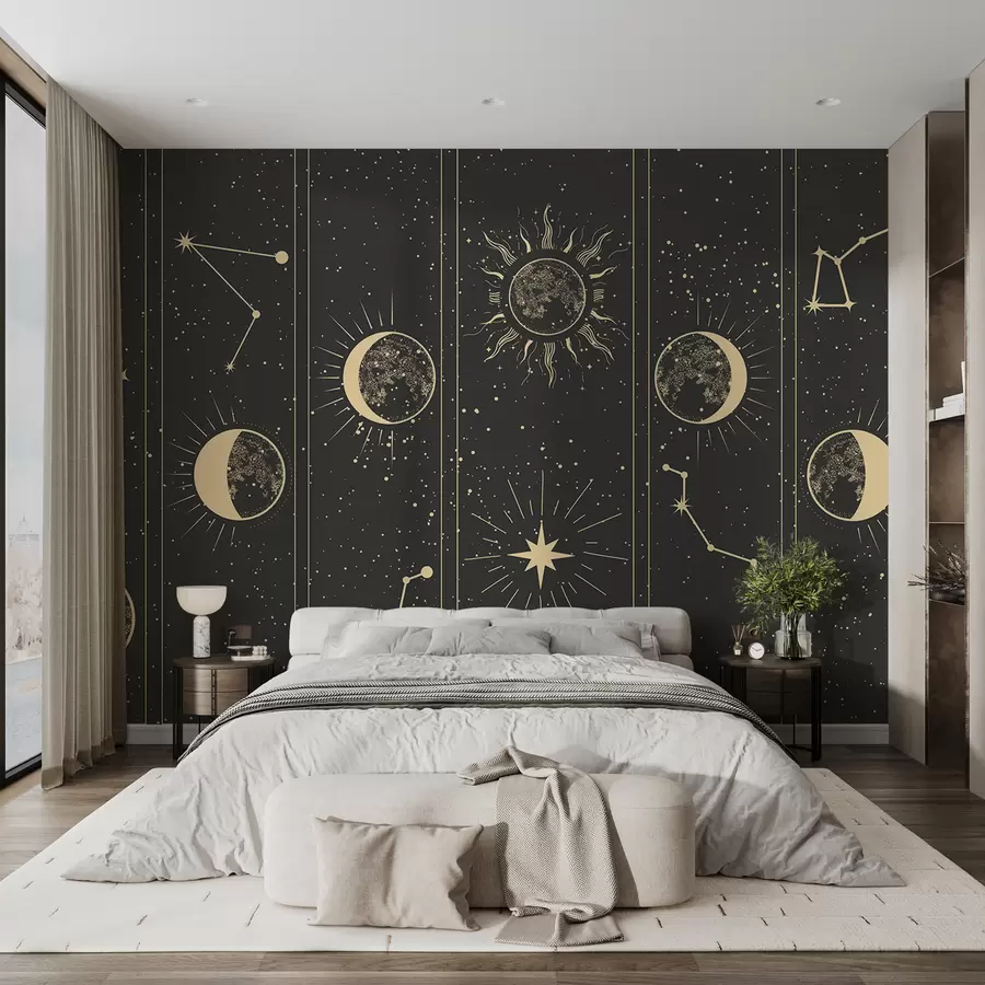 wall murals Фаза месеца, сунце, тамно смеђа позадина w01537v1