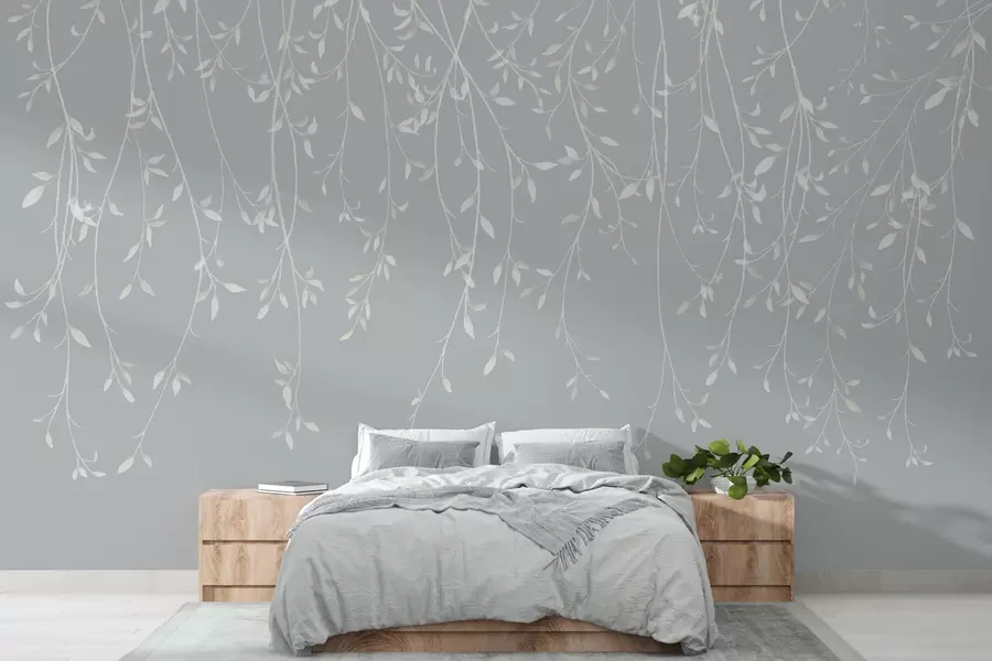 wall murals Висеће гране на светло сивој позадини w01522v3