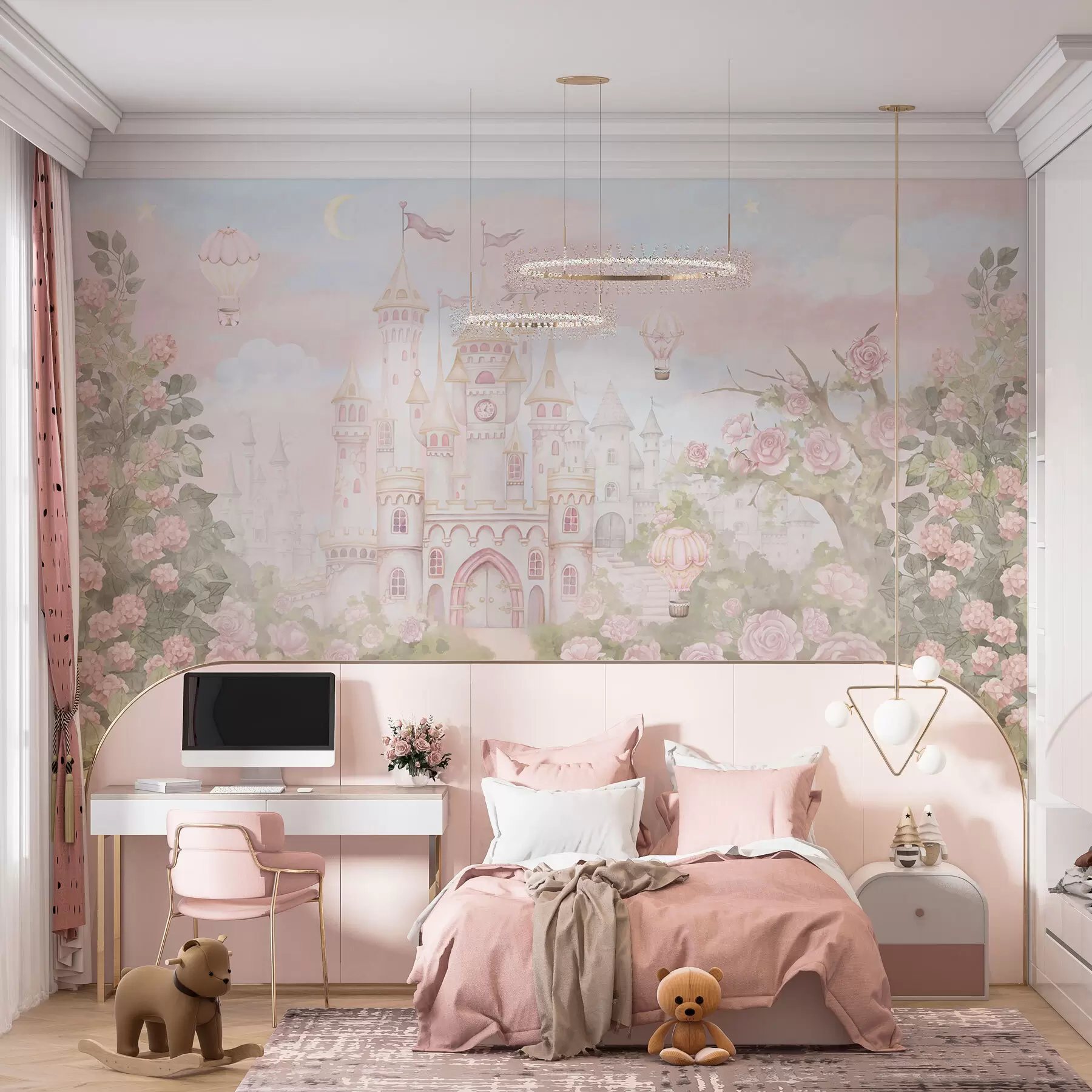 wall murals Магични замак са великим цвећем и дрвећем w01524